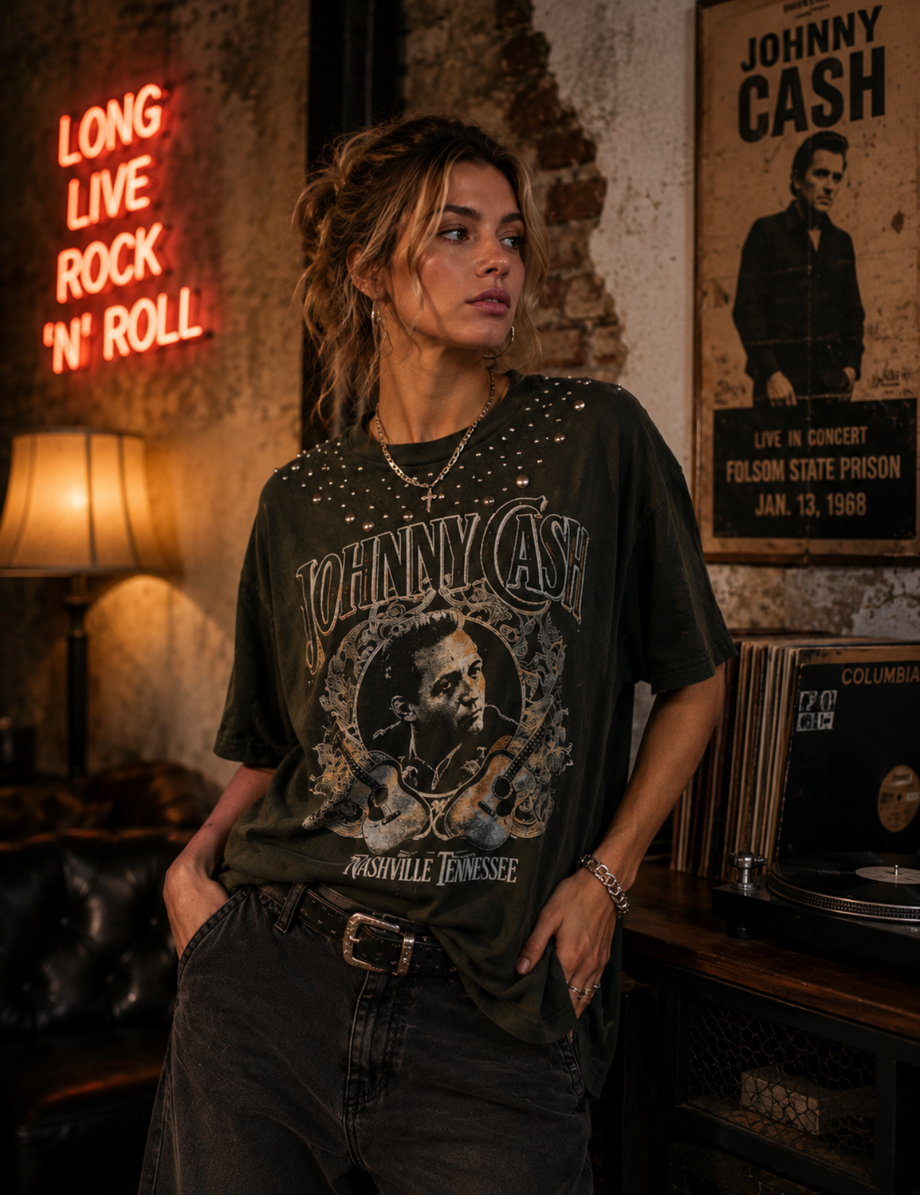 Johnny Cash embellished tee